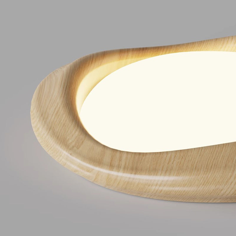 Modern Minimalist Iceberg Circle Iron Wood Grain Shade LED Flush Mount Ceiling Light For Bedroom