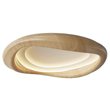 Modern Minimalist Iceberg Circle Iron Wood Grain Shade LED Flush Mount Ceiling Light For Bedroom