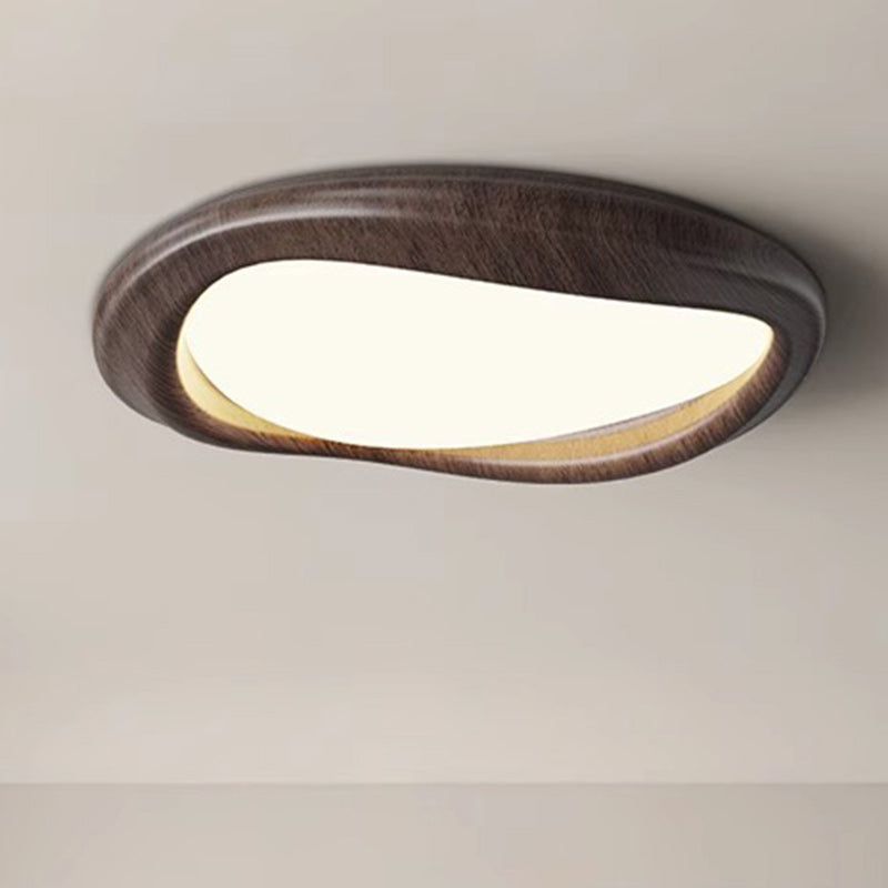 Modern Minimalist Iceberg Circle Iron Wood Grain Shade LED Flush Mount Ceiling Light For Bedroom
