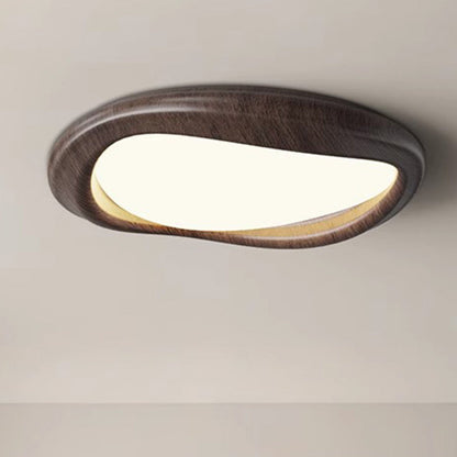 Modern Minimalist Iceberg Circle Iron Wood Grain Shade LED Flush Mount Ceiling Light For Bedroom