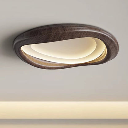 Modern Minimalist Iceberg Circle Iron Wood Grain Shade LED Flush Mount Ceiling Light For Bedroom