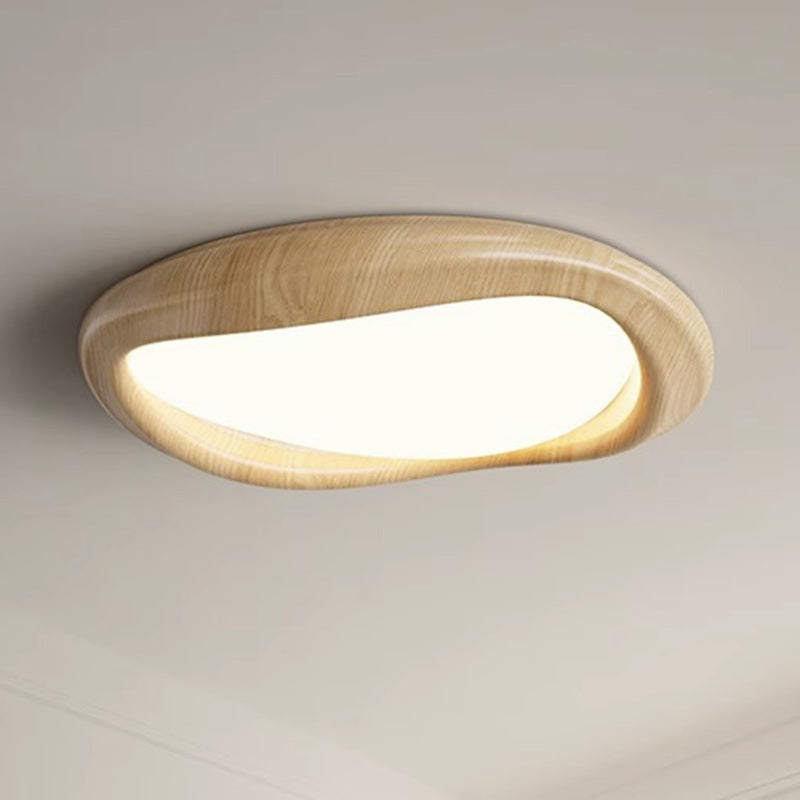 Modern Minimalist Iceberg Circle Iron Wood Grain Shade LED Flush Mount Ceiling Light For Bedroom