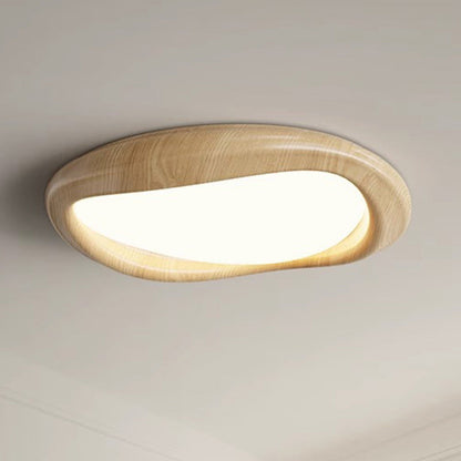 Modern Minimalist Iceberg Circle Iron Wood Grain Shade LED Flush Mount Ceiling Light For Bedroom