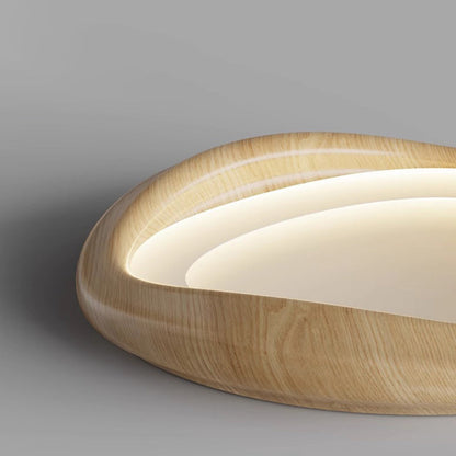 Modern Minimalist Iceberg Circle Iron Wood Grain Shade LED Flush Mount Ceiling Light For Bedroom