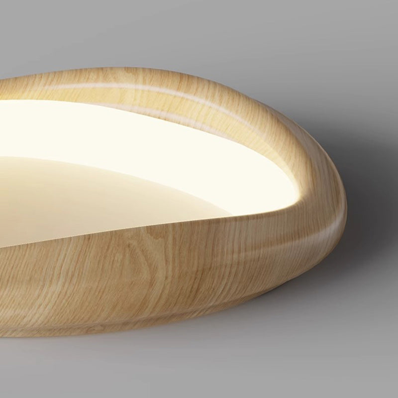 Modern Minimalist Iceberg Circle Iron Wood Grain Shade LED Flush Mount Ceiling Light For Bedroom
