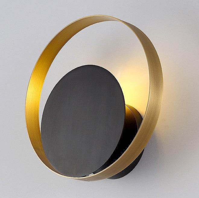Modern Mid-Century Full Copper Geometric Circle Ring 1-Light Wall Sconce Lamp For Living Room