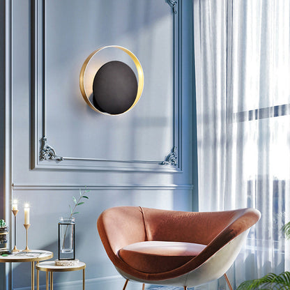 Modern Mid-Century Full Copper Geometric Circle Ring 1-Light Wall Sconce Lamp For Living Room