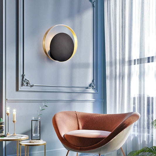 Modern Mid-Century Full Copper Geometric Circle Ring 1-Light Wall Sconce Lamp For Living Room