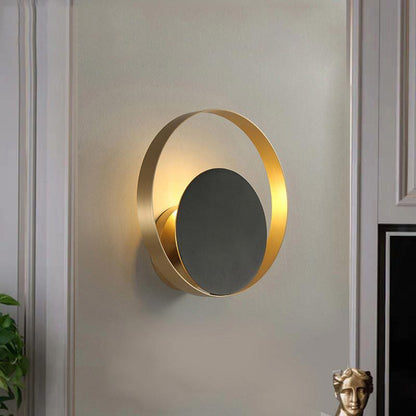 Modern Mid-Century Full Copper Geometric Circle Ring 1-Light Wall Sconce Lamp For Living Room