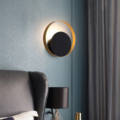 Modern Mid-Century Full Copper Geometric Circle Ring 1-Light Wall Sconce Lamp For Living Room