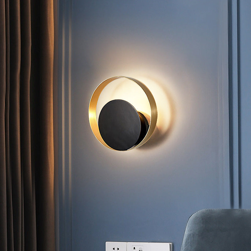 Modern Mid-Century Full Copper Geometric Circle Ring 1-Light Wall Sconce Lamp For Living Room