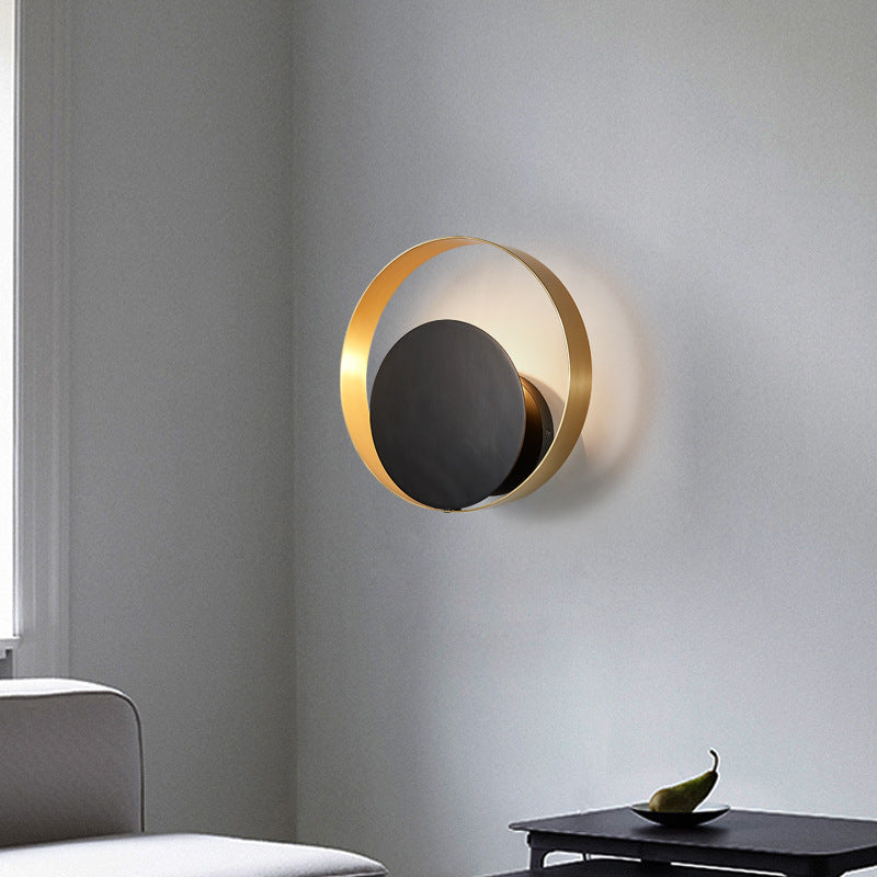 Modern Mid-Century Full Copper Geometric Circle Ring 1-Light Wall Sconce Lamp For Living Room