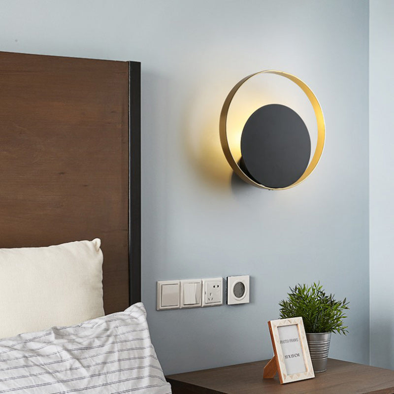 Modern Mid-Century Full Copper Geometric Circle Ring 1-Light Wall Sconce Lamp For Living Room