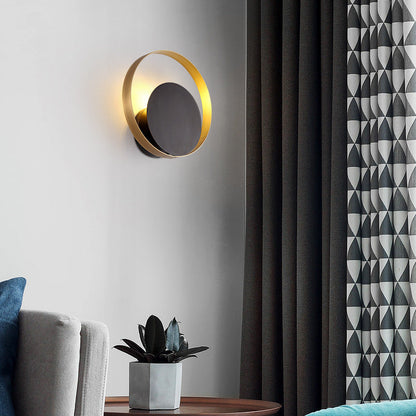 Modern Mid-Century Full Copper Geometric Circle Ring 1-Light Wall Sconce Lamp For Living Room