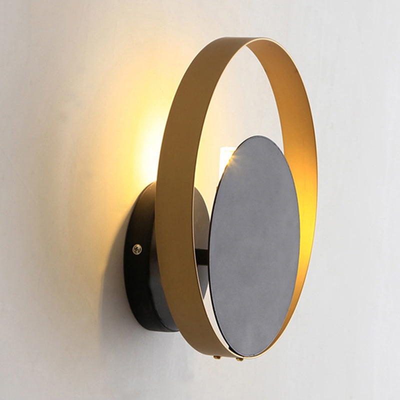 Modern Mid-Century Full Copper Geometric Circle Ring 1-Light Wall Sconce Lamp For Living Room