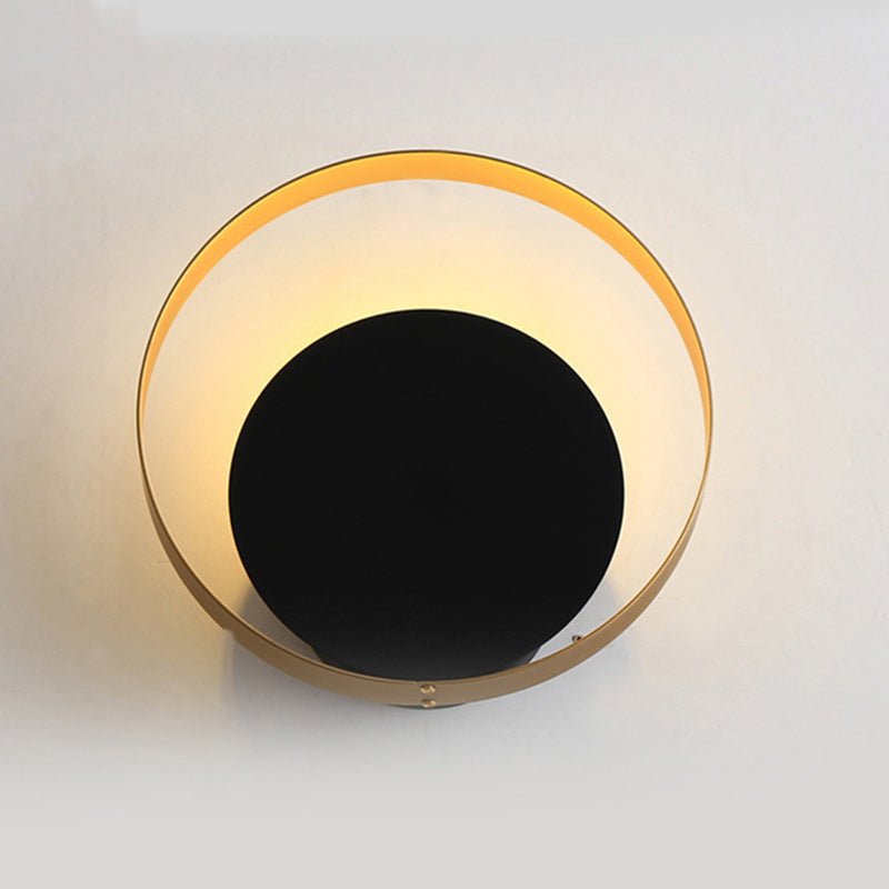 Modern Mid-Century Full Copper Geometric Circle Ring 1-Light Wall Sconce Lamp For Living Room