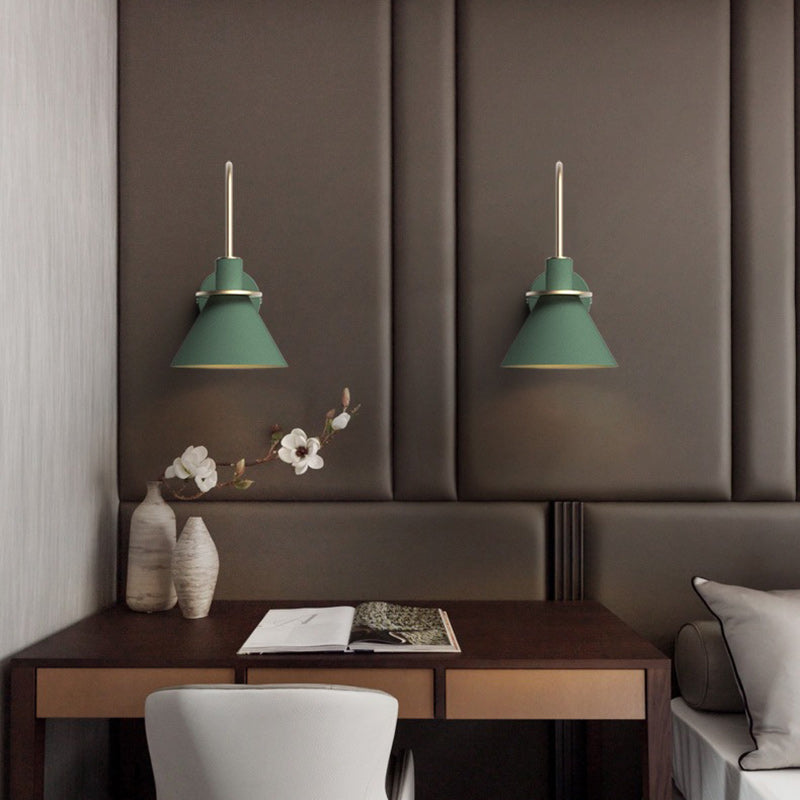 Contemporary Scandinavian Geometric Conical Iron Shade 1-Light Wall Sconce Lamp For Living Room