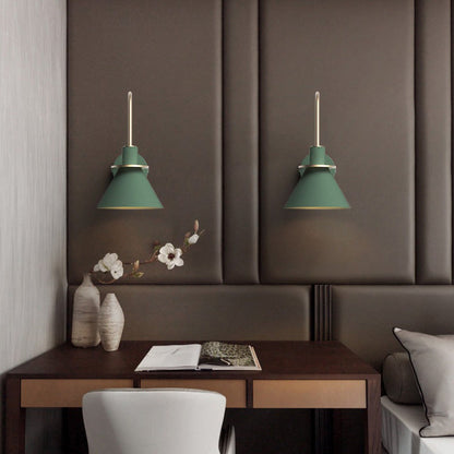 Contemporary Scandinavian Geometric Conical Iron Shade 1-Light Wall Sconce Lamp For Living Room