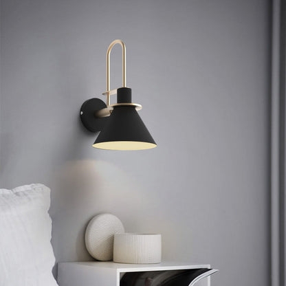 Contemporary Scandinavian Geometric Conical Iron Shade 1-Light Wall Sconce Lamp For Living Room