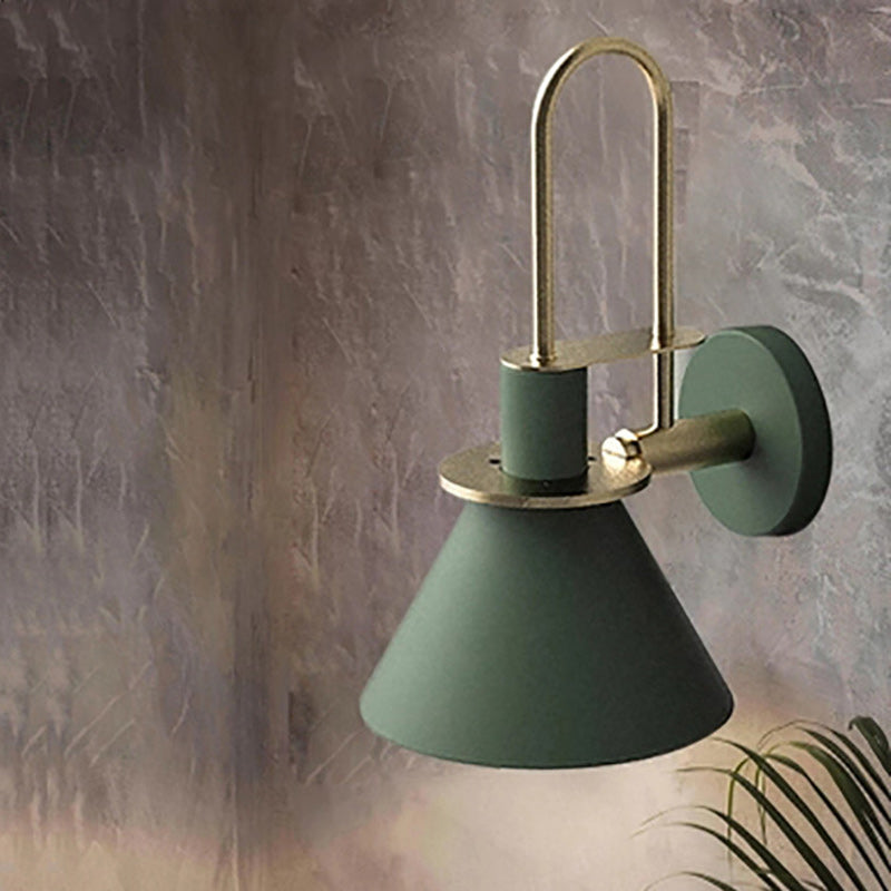 Contemporary Scandinavian Geometric Conical Iron Shade 1-Light Wall Sconce Lamp For Living Room