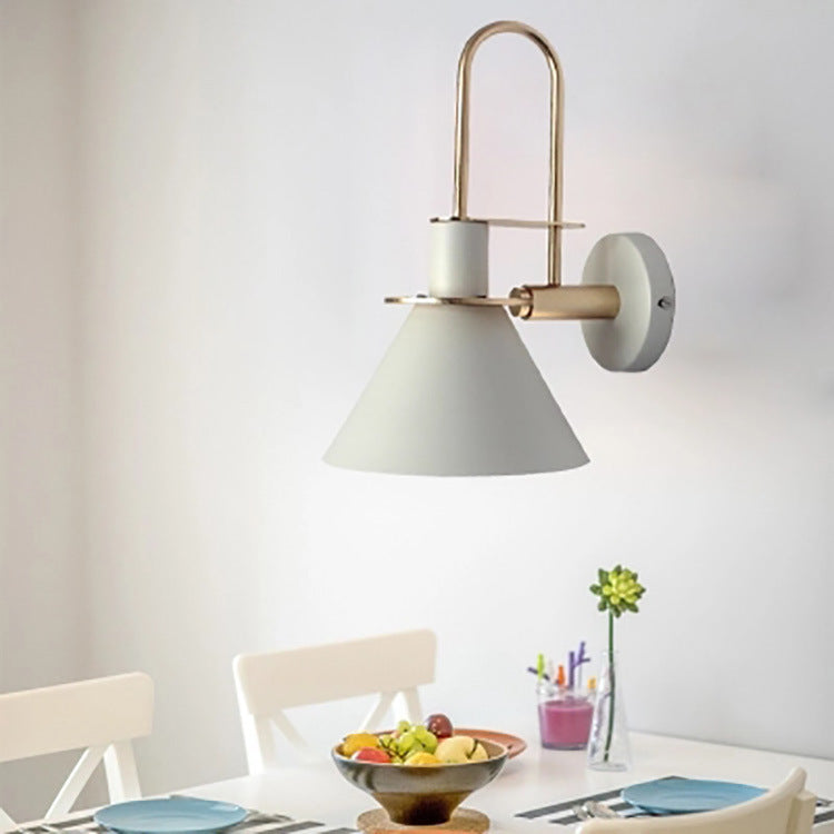 Contemporary Scandinavian Geometric Conical Iron Shade 1-Light Wall Sconce Lamp For Living Room