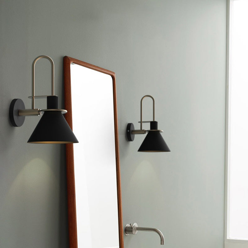 Contemporary Scandinavian Geometric Conical Iron Shade 1-Light Wall Sconce Lamp For Living Room