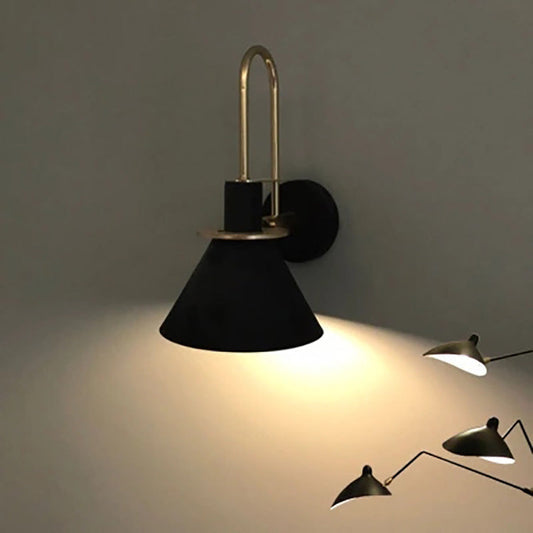 Contemporary Scandinavian Geometric Conical Iron Shade 1-Light Wall Sconce Lamp For Living Room