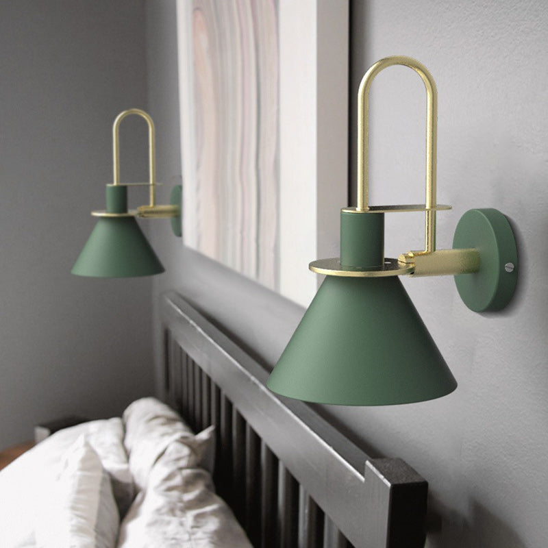 Contemporary Scandinavian Geometric Conical Iron Shade 1-Light Wall Sconce Lamp For Living Room