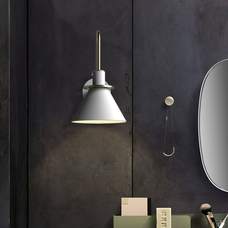 Contemporary Scandinavian Geometric Conical Iron Shade 1-Light Wall Sconce Lamp For Living Room