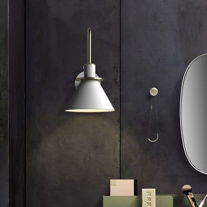 Contemporary Scandinavian Geometric Conical Iron Shade 1-Light Wall Sconce Lamp For Living Room