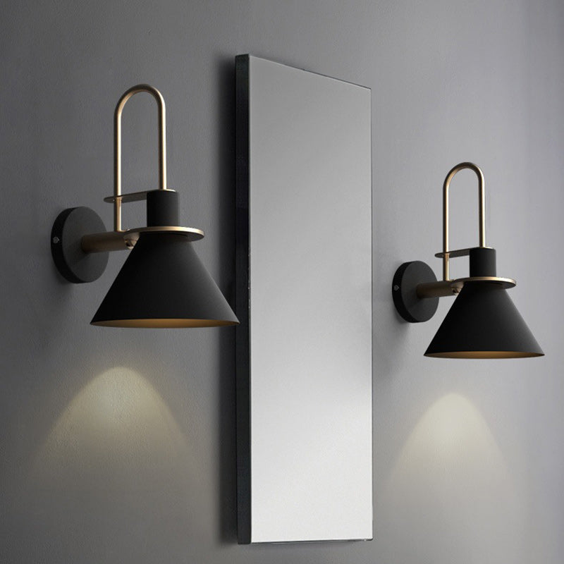 Contemporary Scandinavian Geometric Conical Iron Shade 1-Light Wall Sconce Lamp For Living Room
