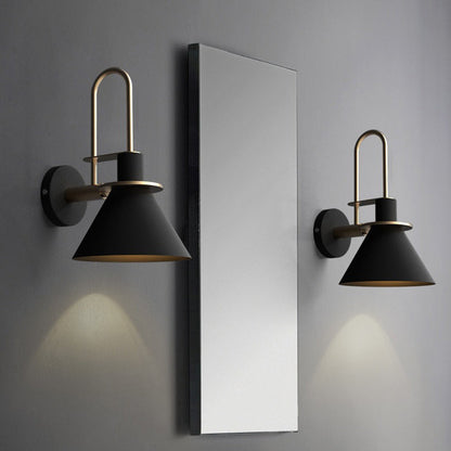 Contemporary Scandinavian Geometric Conical Iron Shade 1-Light Wall Sconce Lamp For Living Room