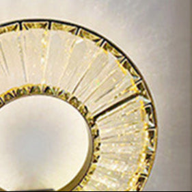 Modern Eclectic Stainless Steel Circle Ring Dazzling Crystal LED Wall Sconce Lamp For Bedroom