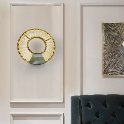 Modern Eclectic Stainless Steel Circle Ring Dazzling Crystal LED Wall Sconce Lamp For Bedroom