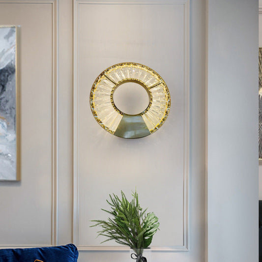 Modern Eclectic Stainless Steel Circle Ring Dazzling Crystal LED Wall Sconce Lamp For Bedroom