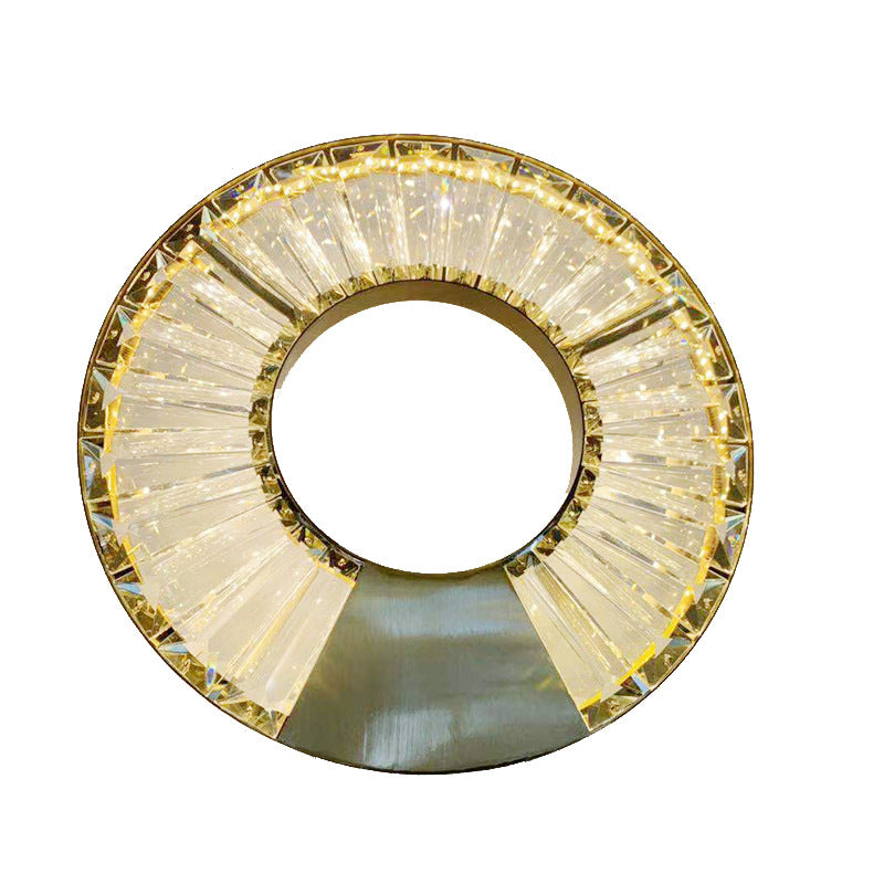 Modern Eclectic Stainless Steel Circle Ring Dazzling Crystal LED Wall Sconce Lamp For Bedroom