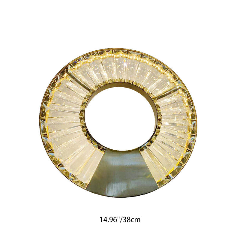 Modern Eclectic Stainless Steel Circle Ring Dazzling Crystal LED Wall Sconce Lamp For Bedroom