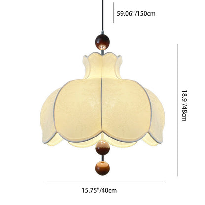 Modern Shabby Chic Printed Fabric Floral Shade Solid Wood 3-Light Pendant Light For Living Room