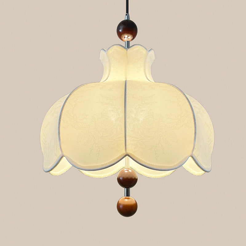 Modern Shabby Chic Printed Fabric Floral Shade Solid Wood 3-Light Pendant Light For Living Room