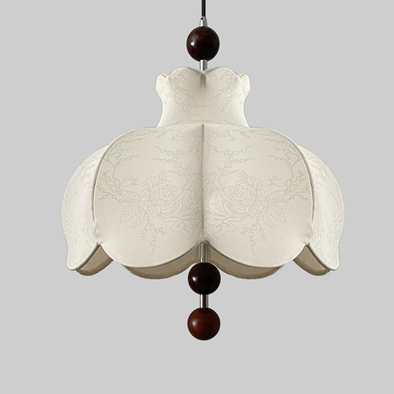Modern Shabby Chic Printed Fabric Floral Shade Solid Wood 3-Light Pendant Light For Living Room