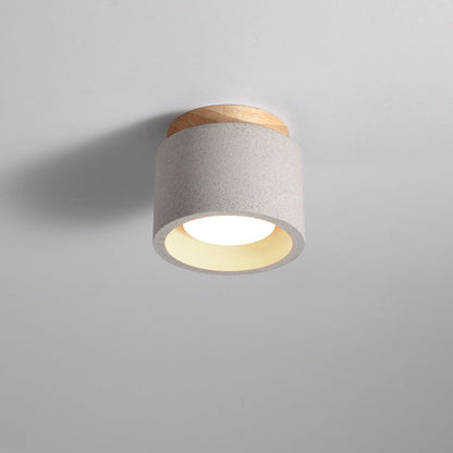 Modern Minimalist Cement Terrazzo Texture Cylinder 1-Light Semi-Flush Mount Ceiling Light For Living Room