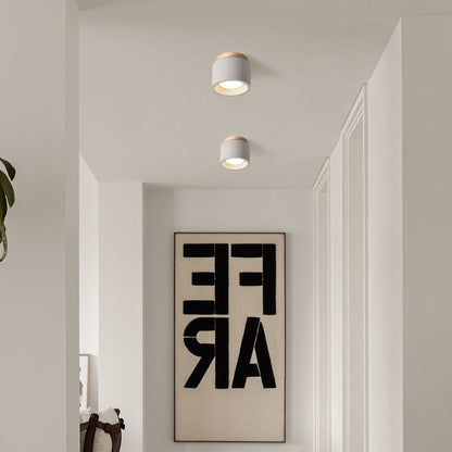 Modern Minimalist Cement Terrazzo Texture Cylinder 1-Light Semi-Flush Mount Ceiling Light For Living Room