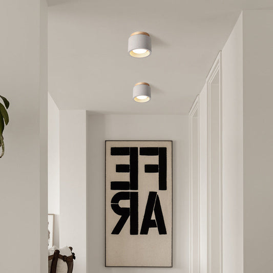 Modern Minimalist Cement Terrazzo Texture Cylinder 1-Light Semi-Flush Mount Ceiling Light For Living Room