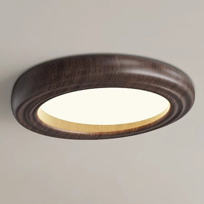Traditional Japanese Round Iron Wood Grain ABS Shade LED Flush Mount Ceiling Light For Bedroom