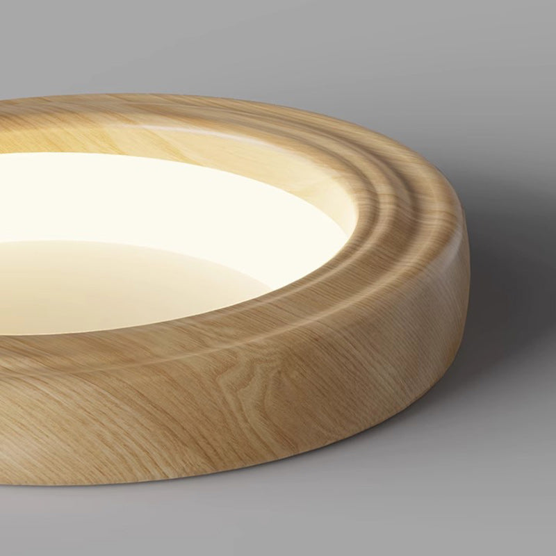 Traditional Japanese Round Iron Wood Grain ABS Shade LED Flush Mount Ceiling Light For Bedroom