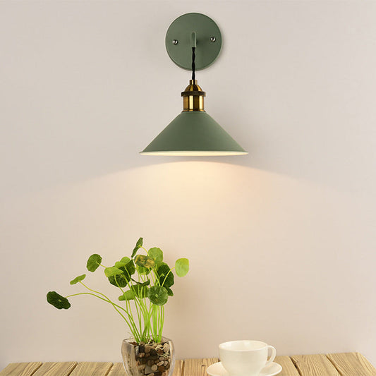 Contemporary Scandinavian Macaron Iron Conical 1-Light Wall Sconce Lamp For Living Room