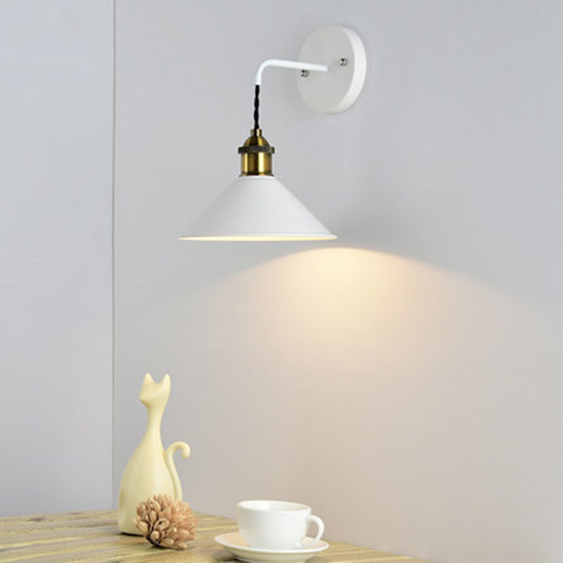 Contemporary Scandinavian Macaron Iron Conical 1-Light Wall Sconce Lamp For Living Room