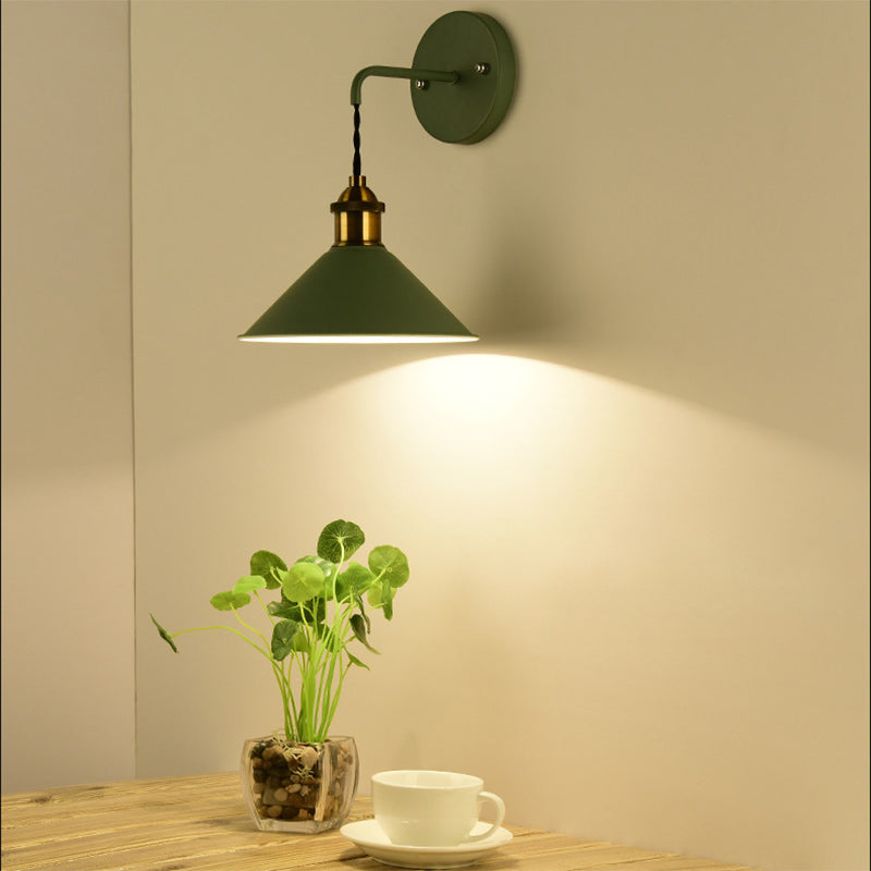 Contemporary Scandinavian Macaron Iron Conical 1-Light Wall Sconce Lamp For Living Room