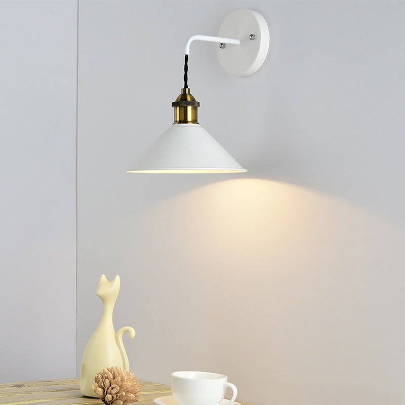 Contemporary Scandinavian Macaron Iron Conical 1-Light Wall Sconce Lamp For Living Room