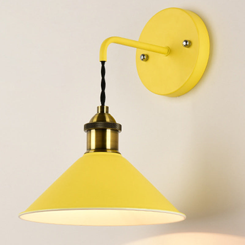 Contemporary Scandinavian Macaron Iron Conical 1-Light Wall Sconce Lamp For Living Room